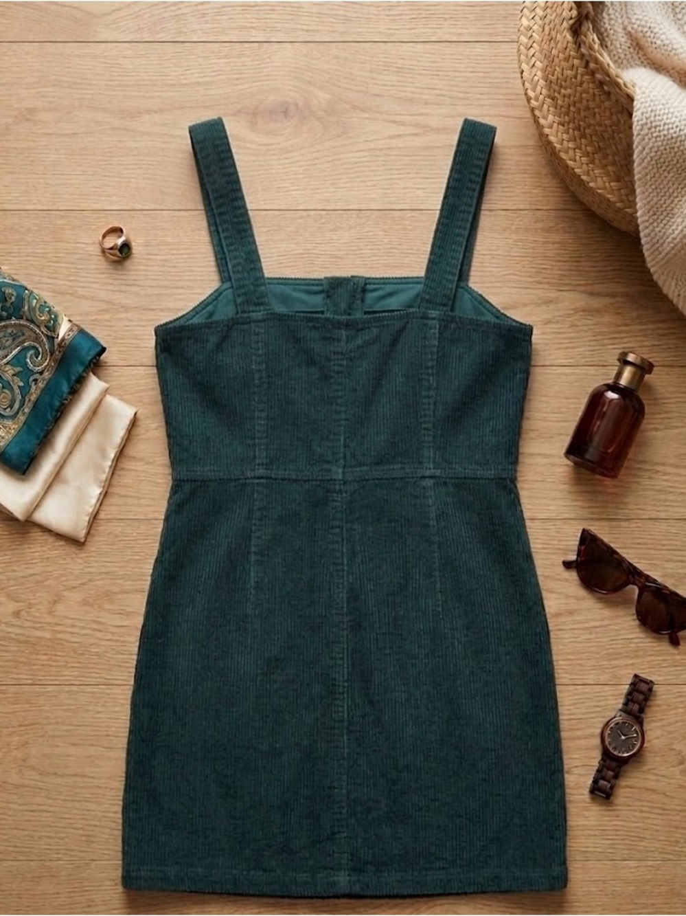 twik Teal Corduroy Mini Dress with Front Zip - Picture 2 of 3